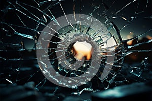 Bullets path left circular cracks emanating from shattered windows hole