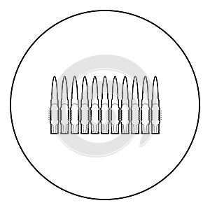 Bullets in row belt Machine gun cartridges Bandoleer War concept icon in circle round outline black color vector illustration