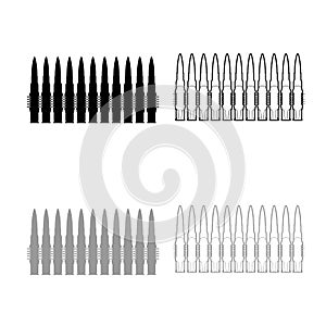 Bullets in row belt Machine gun cartridges Bandoleer War concept icon outline set black grey color vector illustration flat style