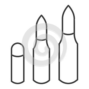 Bullets thin line icon. Weapon bullet cartridge, gunshot ammunition symbol, outline style pictogram on white background