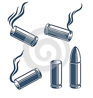 Bullets and used cartridges vector illustrations set.