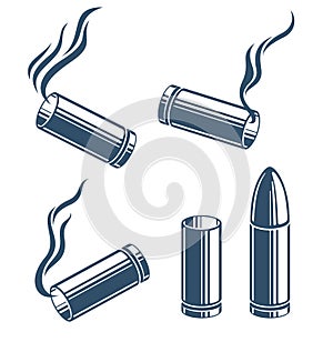Bullets and used cartridges vector illustrations set. photo
