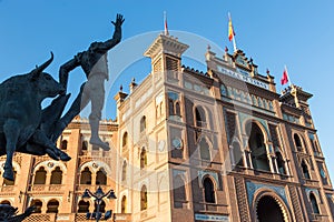 Bullfighter sculpture in front of Bullfighting arena Plaza de Toros de Las Ventas in Madrid, Spain. photo