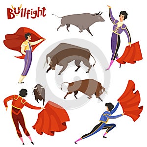 Bullfighting characters. Vector illustration of spanish corrida peoples