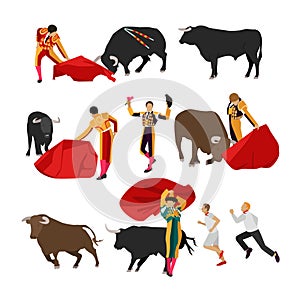 Bullfighting set of corrida people, flat design