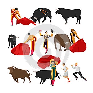 Bullfighting set of corrida people, flat design photo