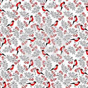Bullfinch birds seamless pattern