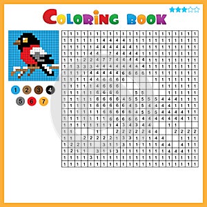 Bullfinch. Color by numbers. Coloring book for kids. Colorful Puzzle Game for Children with answer