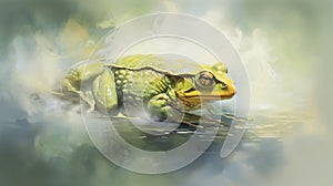 Bullfrog amid green smoke, mystical vision where nature\'s essence intertwines with enigmatic allure