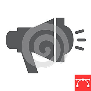 Bullhorn glyph icon, loudspeaker and megaphone, spread of information sign vector graphics, editable stroke solid icon