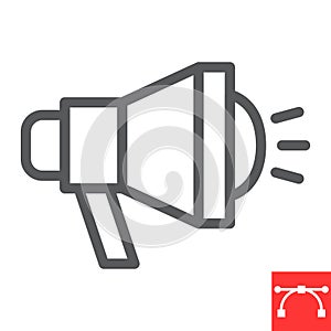 Bullhorn line icon, loudspeaker and megaphone, spread of information sign vector graphics, editable stroke linear icon