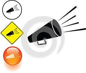 Bullhorn or megaphone symbol sign and button