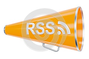 Bullhorn with RSS logo, 3D rendering
