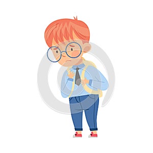 Bullied Boy with Backpack Standing Suffering from Mockery and Sneer at School Vector Illustration