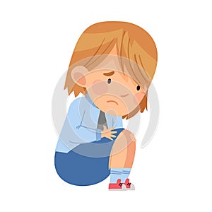 Bullied Girl Sitting Suffering from Mockery and Sneer at School Vector Illustration