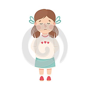 Bullied Girl Standing with Sad Face Suffering from Mockery and Sneer Vector Illustration