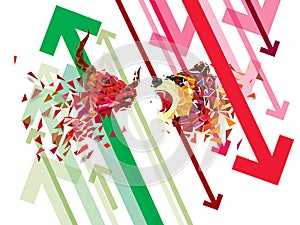 Bullish and Bearish symbols on stock market vector illustration. vector Forex or commodity charts, on abstract background. The sym photo