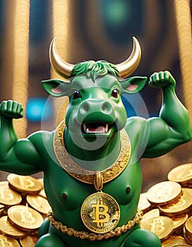 Bullish Bitcoin Mascot Flexing AI Generative