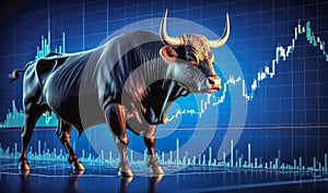 bullish trend, chart. Bull market graph of trend lines for Trading bar chart, bull Stock market trend and trading bar charts. Bull