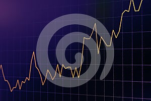 Bullish Trend Yellow Stock Chart or Forex Chart and Table Line on Black Background in Purple Tone