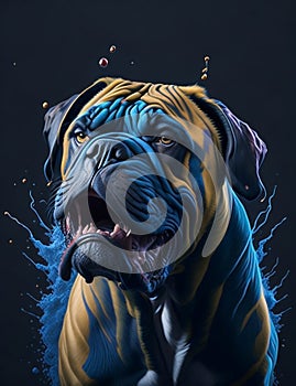 Bullmastiff Dog blue background Splash Art 1