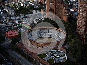Bullring arena stadium Plaza de Toros Santamaria from observation deck viewing platform Torre Colpatria Bogota Colombia photo