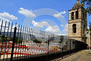 Bullring and Belfry  of the tlaxcala cathedral, mexico. III