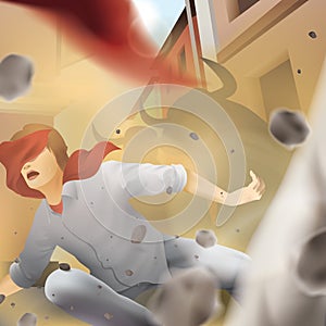 Bulls chasing a woman. Vector illustration decorative design