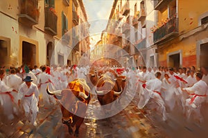 Bulls festival tradition painting. Generate ai photo
