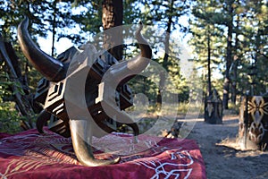 Bulls Horn and Cube Art made of Metal