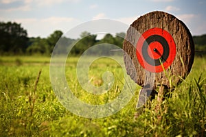 a bullseye on an archery target in a field photo