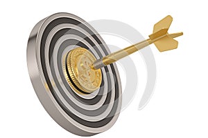 Bullseye with dart and coin over white background 3D illustration