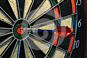 Bullseye dart on dartboard photo