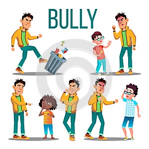 Bully Child Vector. Angry Bully Kid. Teenager Victim. Sad Boy, Girl Child. Illustration