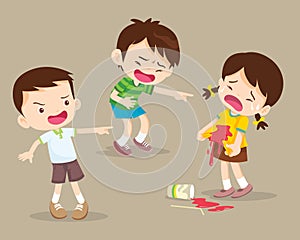 Bully children boy the bad habit to friend with a drink falling onto the floor