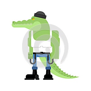 Bully crocodile. Hooligan alligator. hoodlum croc. Vector illustration photo
