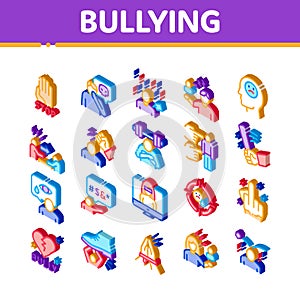 Bullying Aggression Isometric Icons Set Vector