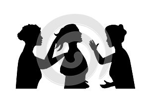 Vector silhouette of a strong girl bullying a weaker girl, Editable Objects. photo