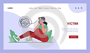 Bullying web banner or landing page. Upset victim being bullied