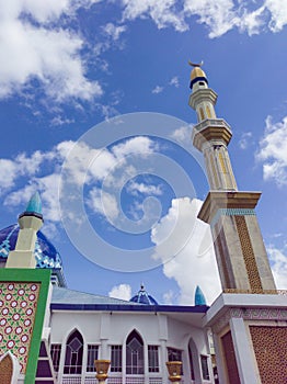 Bulukumba, Indonesia, Muslims worship at the Datuk Tiro mosque, taken from a low angle photo