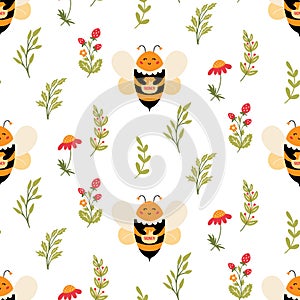 Bumble bee Seamless pattern Honeybee vector pattern