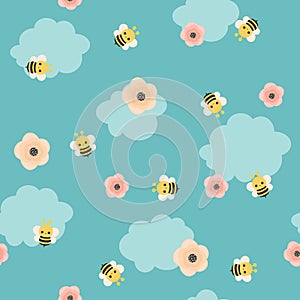 Bumble bee vector seamless pattern