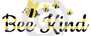 Bumblebee Family and Bee Kind Yellow and Black Bumblebee Text with Clipping Path Isolated on White Background