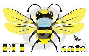 Bumblebee Wearing Face Mask with Safety Message Illustration Isolated on White Background with Clipping Path