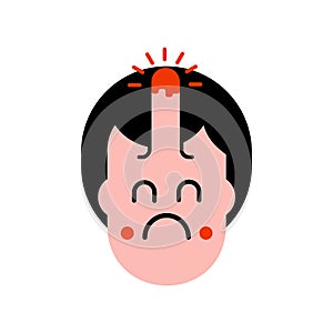 Bump on head isolated. Pain and grief face. Vector illustration