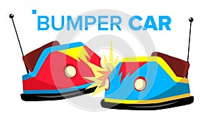 Bumper Car Vector. Attraction Hotroad Amusement Park. Bumps. Isolated Flat Cartoon Illustration