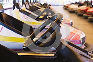 Bumper cars parked in an amusement park