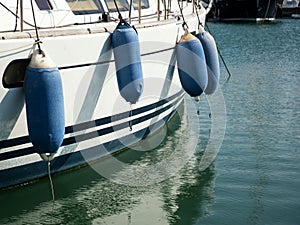 Bumpers on the boats moored in port