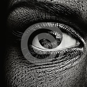 Bumpy With Bad Photocopy Lines: A Black And White Photo Of A Woman\'s Eye