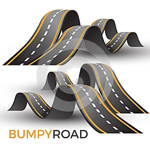 Bumpy road icon uneven dangerous wave path with marking vector